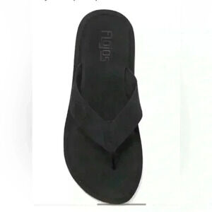 Flojos NWT Bayou Faux Leather Patch Logo Strap Black Sandals Men’s Size 8 New